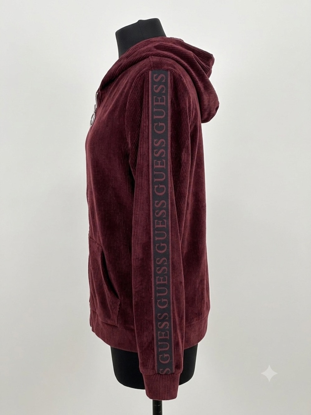 Guess Burgundy ribbed velour zip up hoodie size XL